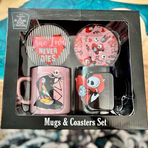 Culturefly Other - The Nightmare Before Christmas Pink and Black Valentine Mugs & Coasters Set